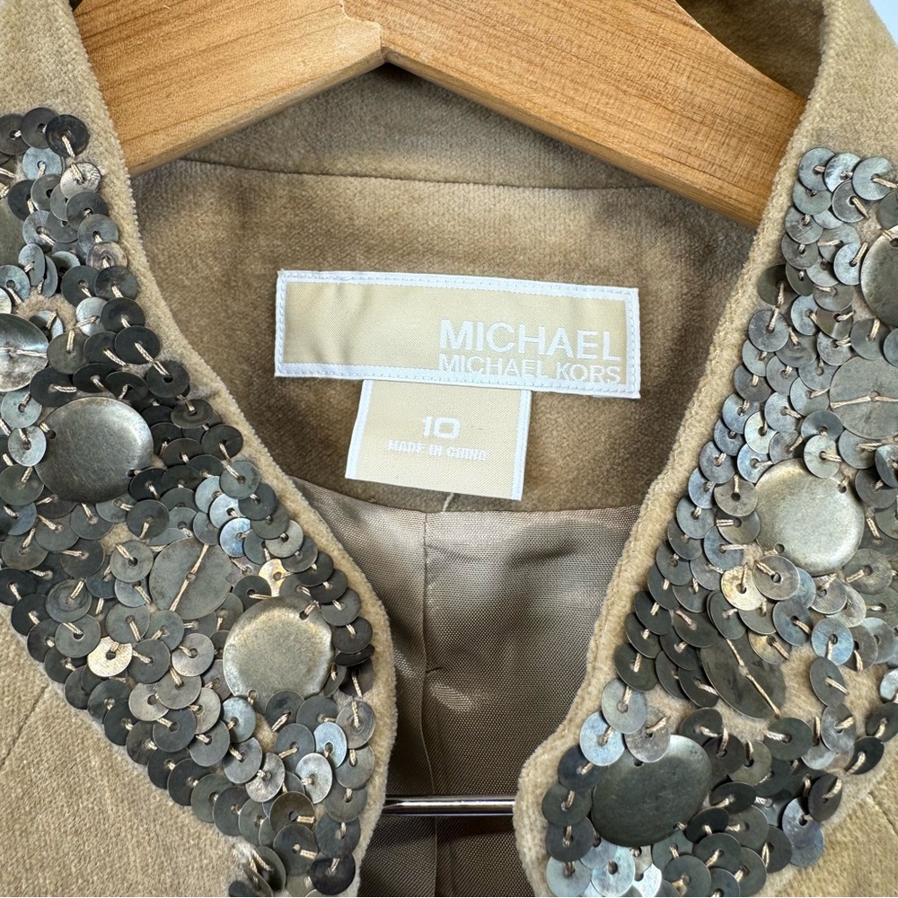 Michael Kors velvet tan tailored blazer metallic sequins & stand collar NWOT 10 - Picture 6 of 16